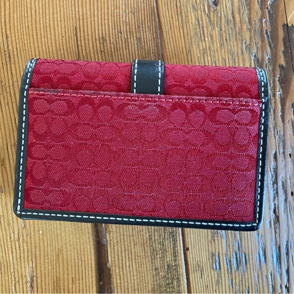 Coach Bags Coach Business Card Holder Red Fabric With Brown Leather Poshmark
